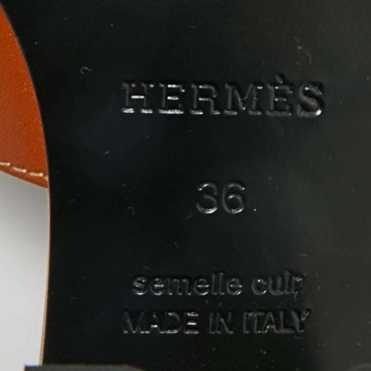 Hermès Brown Leather Helia Slide Sandals Size 36