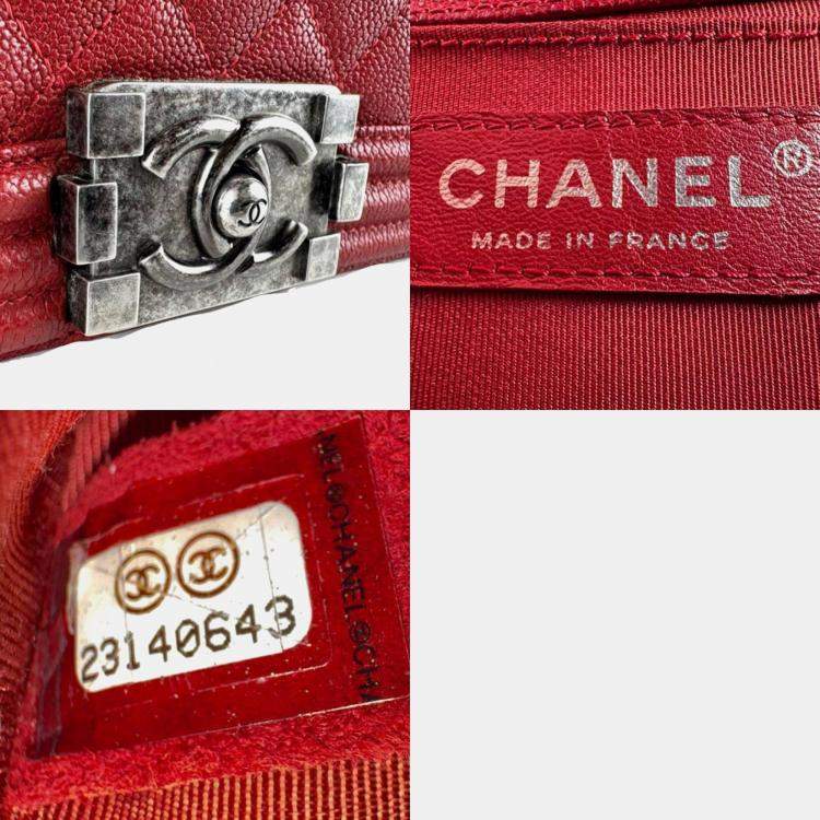 Chanel Boy Red Caviar Leather Shoulder Bag