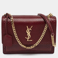 Saint Laurent Sunset Medium Burgundy Python Shoulder Bag