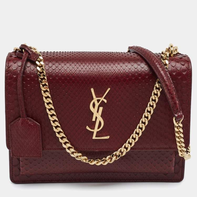 Saint Laurent Sunset Medium Burgundy Python Shoulder Bag
