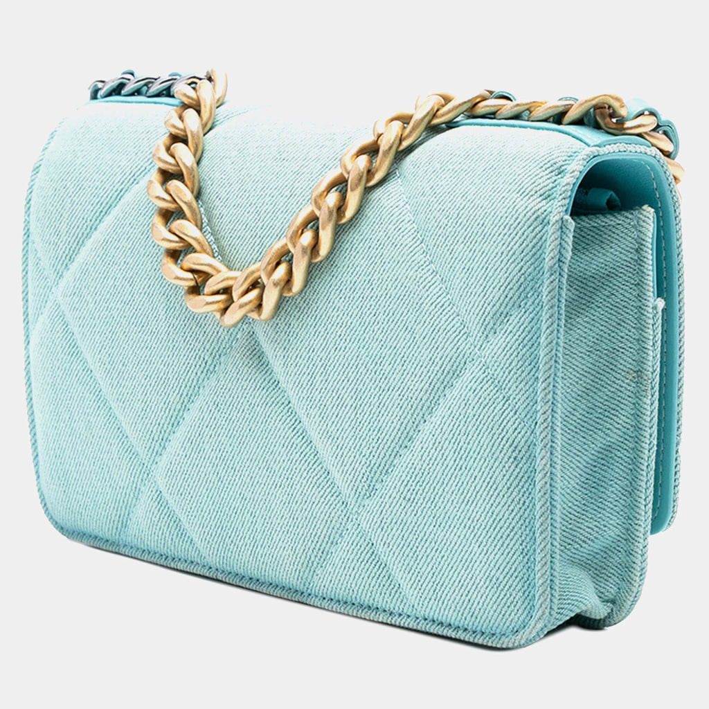 Chanel Blue Denim 19 Flap Wallet On Chain