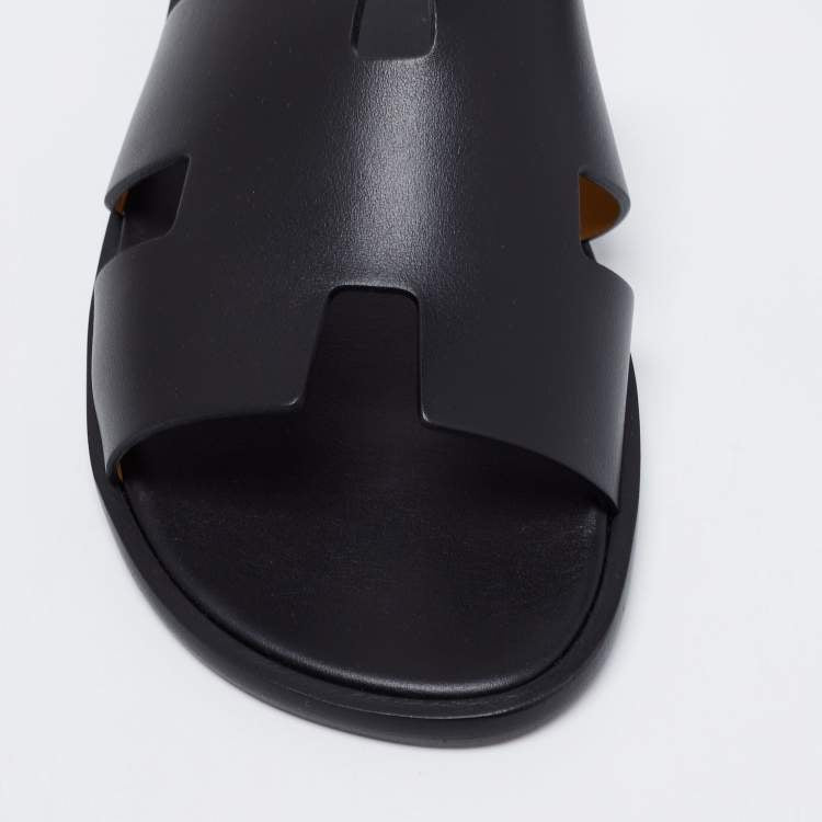 Hermes Black Leather Izmir Slide Sandals Size 40