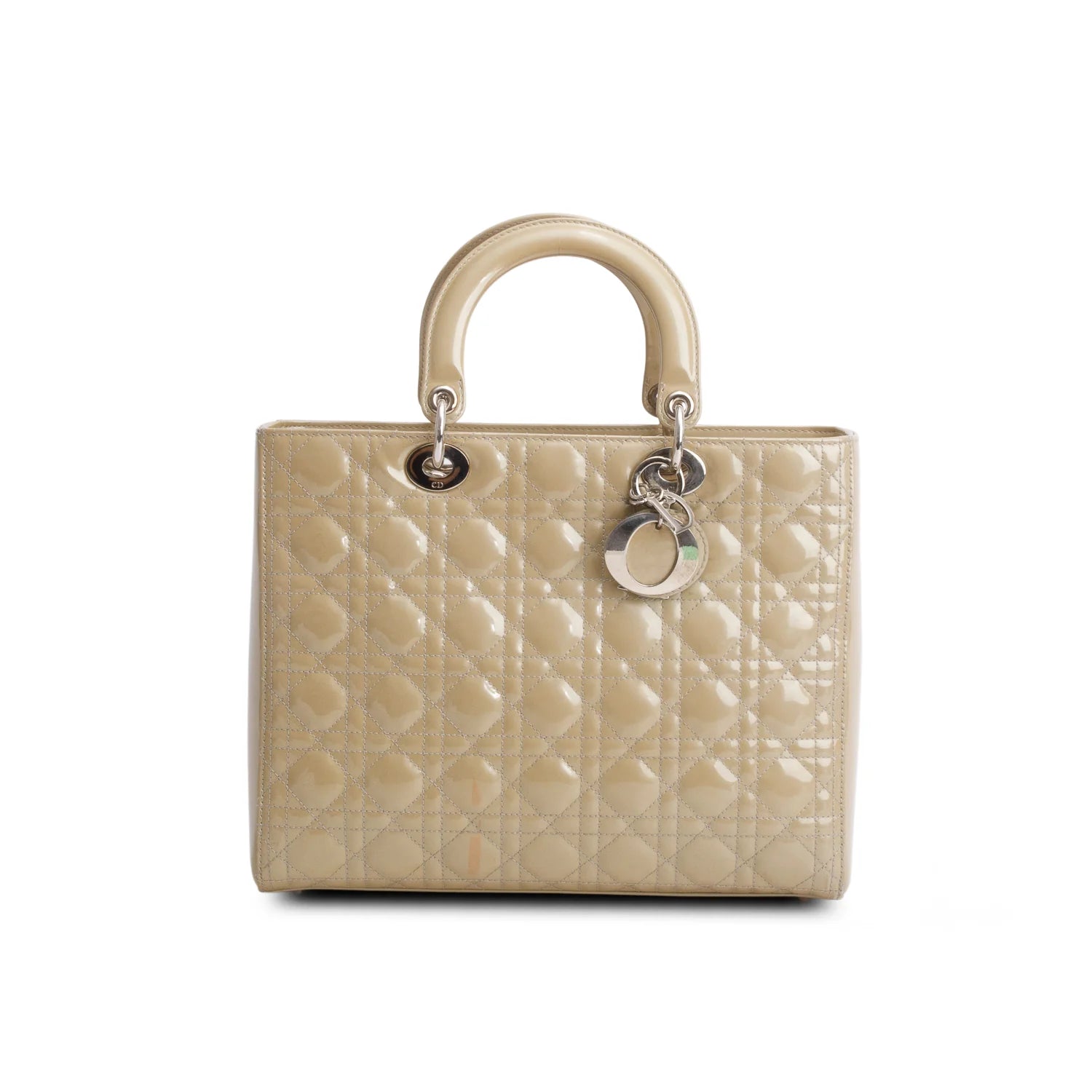 Christian Dior Beige Cannage Patent Leather Large Lady Dior