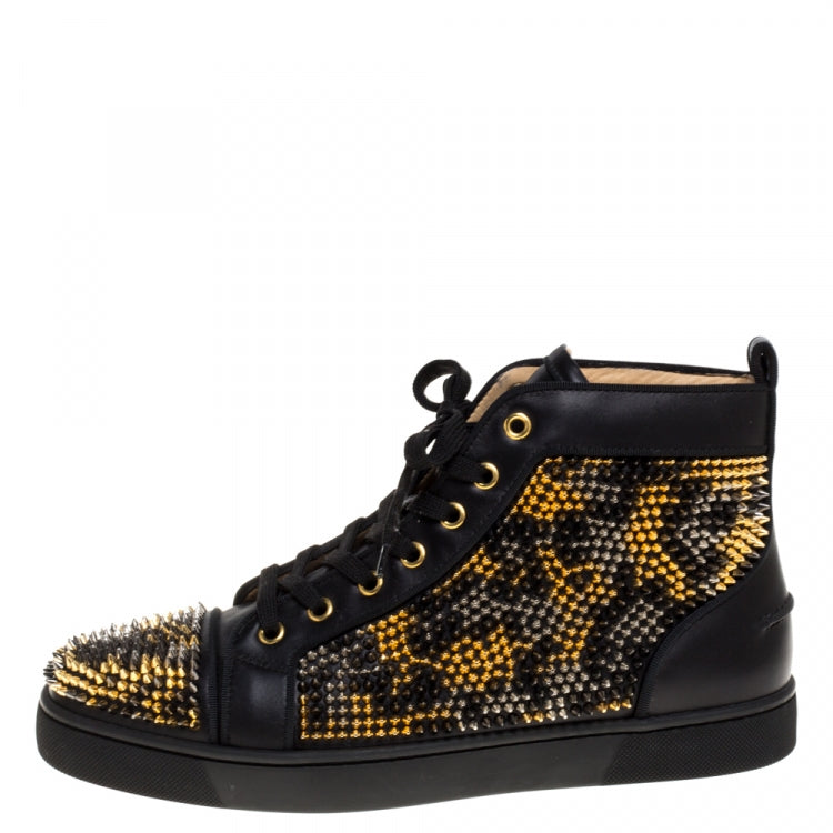 Christian Louboutin Black Leather Louis Spike High Top Sneakers Size 40.5