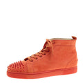Christian Louboutin Orange Suede Lou Spikes High Top Sneakers Size 44.5