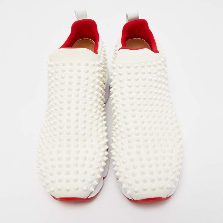 Christian Louboutin White Neoprene Spike Sock Sneakers Size 40