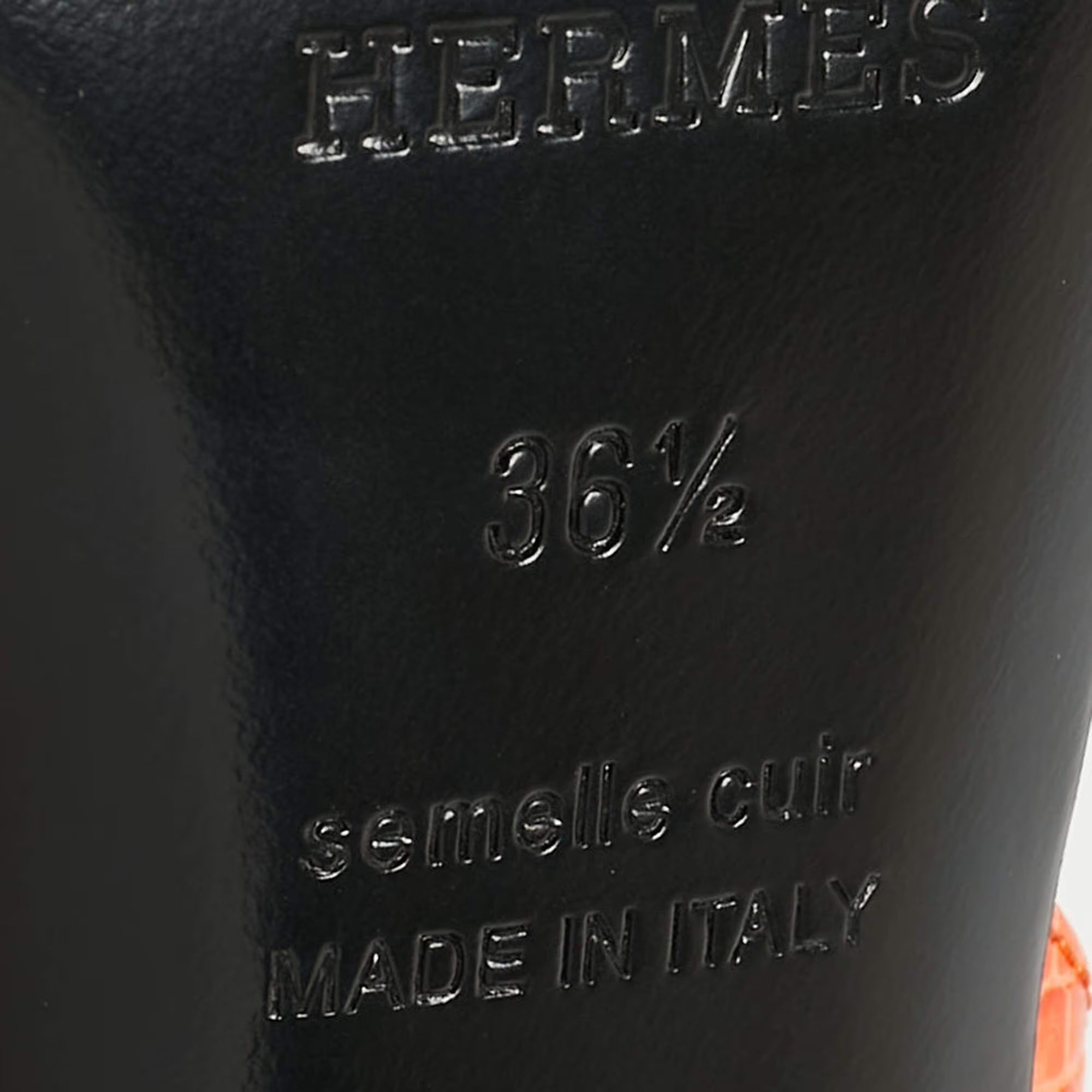 Hermès Holy Size 36.5 Orange Lizard Leather Slingback Sandals