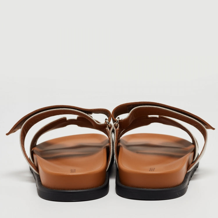 Hermes Beige/Brown Canvas and Leather Chypre Sandals Size 43