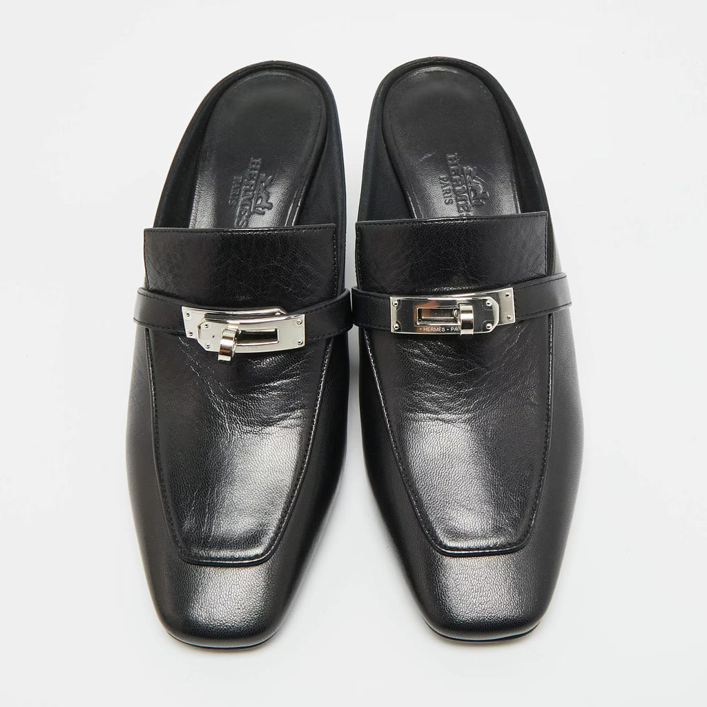 Hermès Blossom Size 35 Black Leather Mules