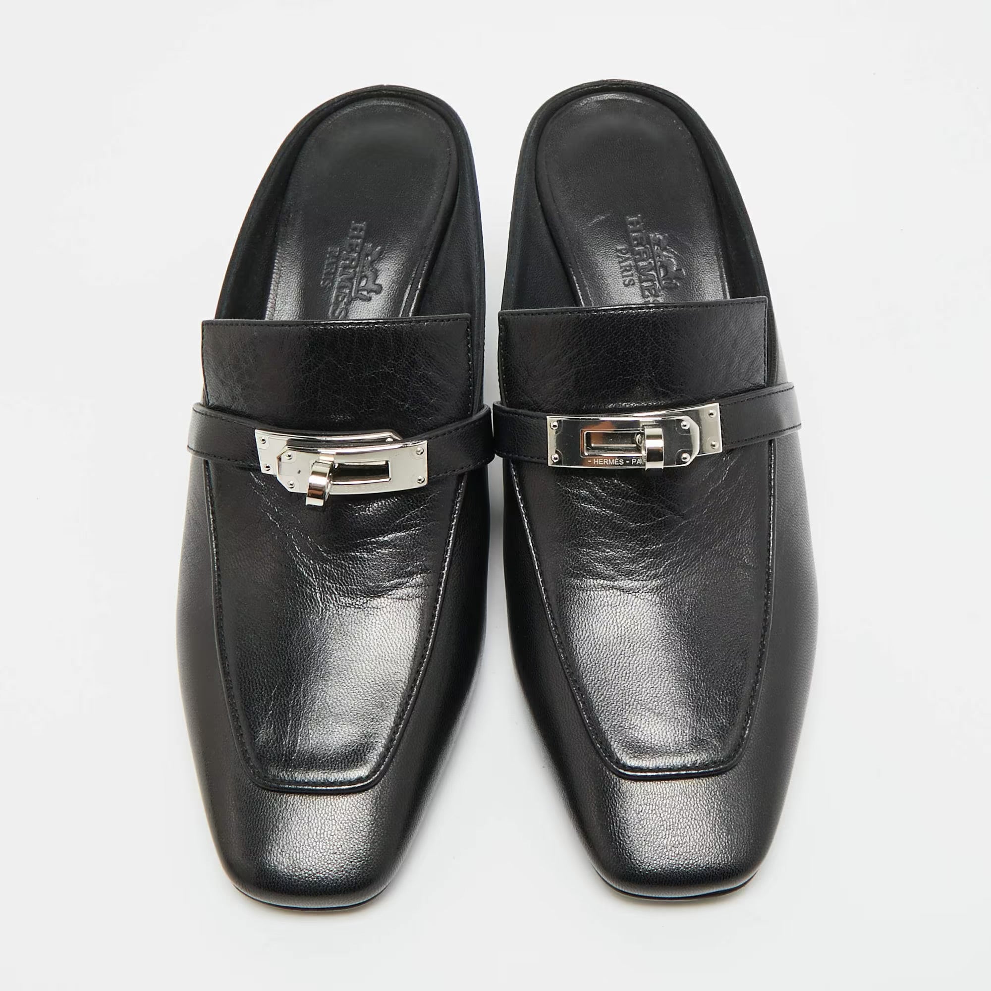 Hermès Blossom Size 35 Black Leather Mules