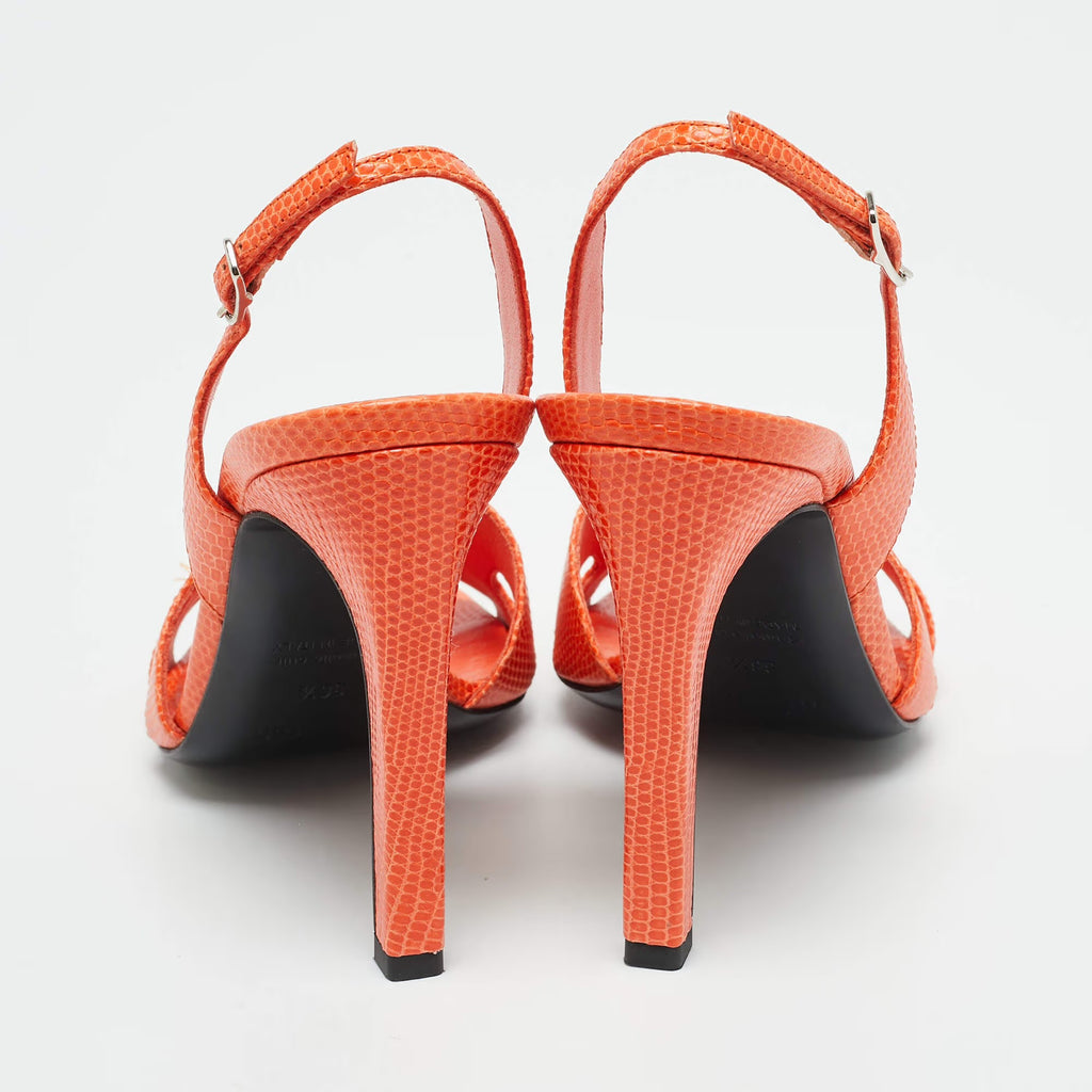 Hermès Holy Size 36.5 Orange Lizard Leather Slingback Sandals