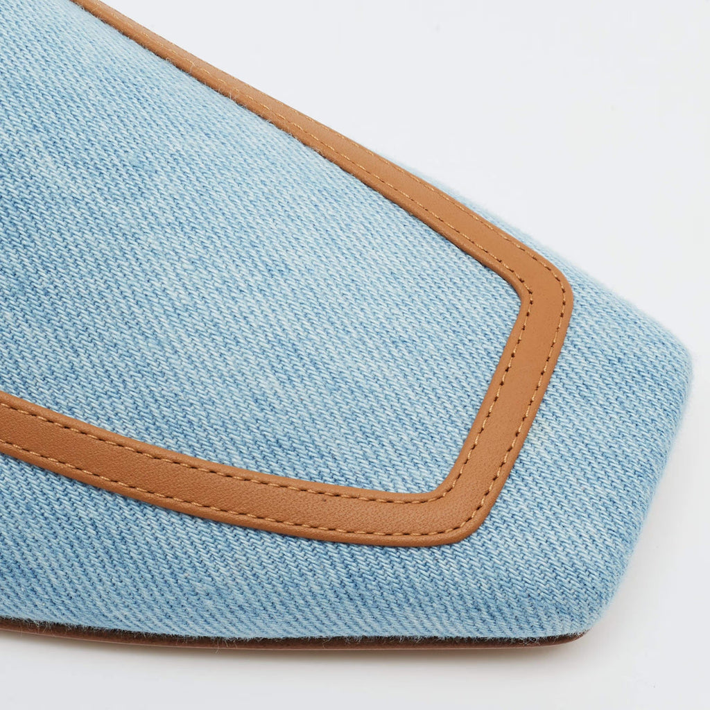 Hermes Groupie Size 37 Blue/Brown Denim and Leather Flat Mules