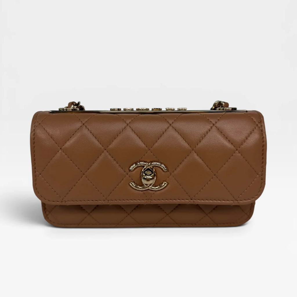 CHANEL TRENDY WALLET ON CHAIN IN BEIGE LAMBSKIN WITH GOLD HARDWARE