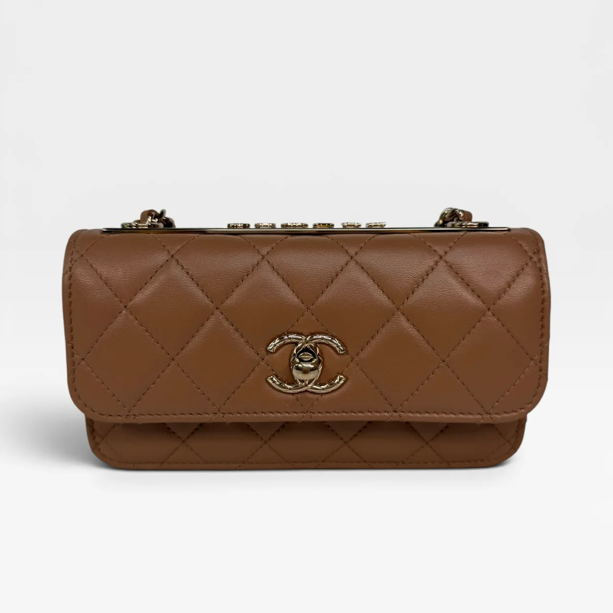 CHANEL TRENDY WALLET ON CHAIN IN BEIGE LAMBSKIN WITH GOLD HARDWARE