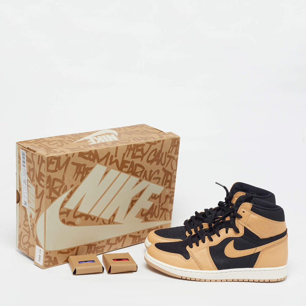 Air Jordans Jordan 1 Retro OG Heirloom Size 44 Beige/Black Leather and Canvas High Top Sneakers