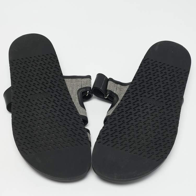 Hermes Black/White Leather and Canvas H Maxi Chypre Flat Sandals Size 45.5