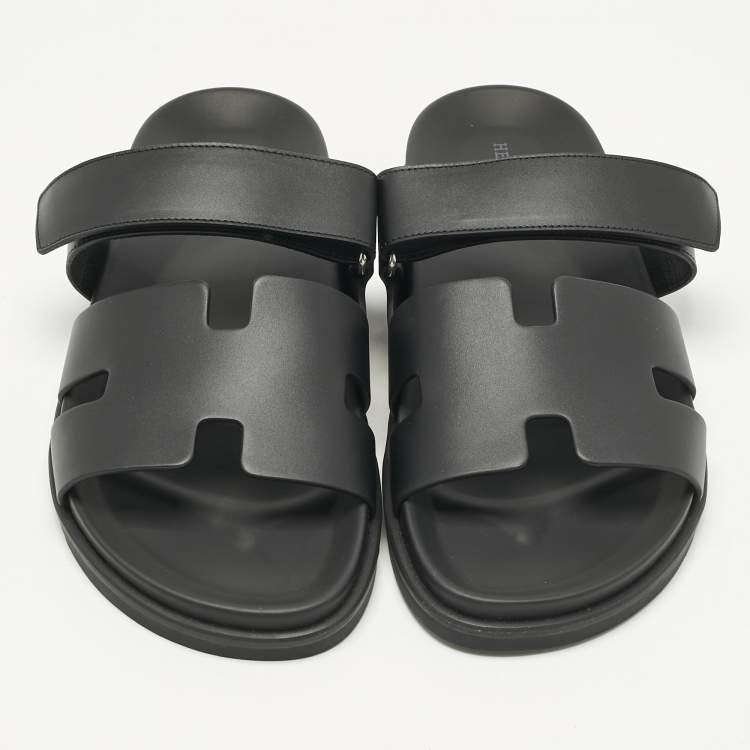 Hermès Black Leather Chypre Sandals Size 43
