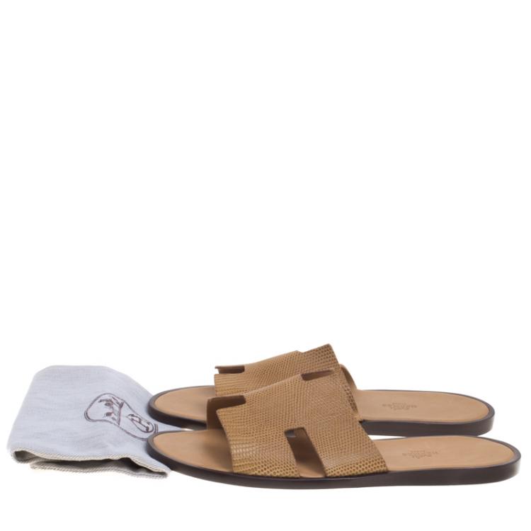 Hermes Honey Brown Lizard Izmir Sandals Size 44
