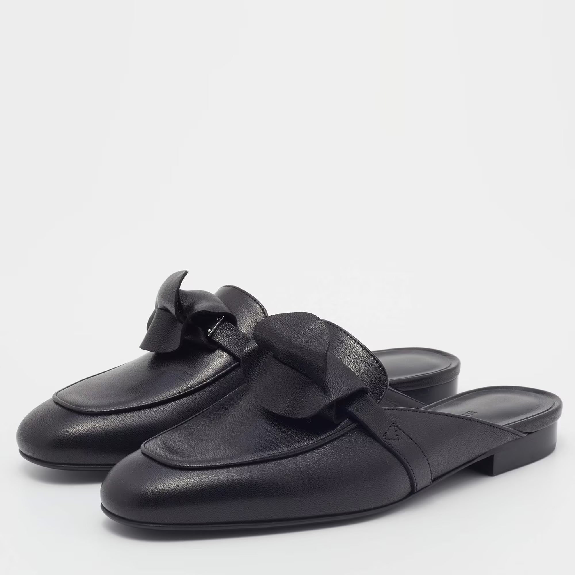 Hermes Black Leather Oz Mules Size 36