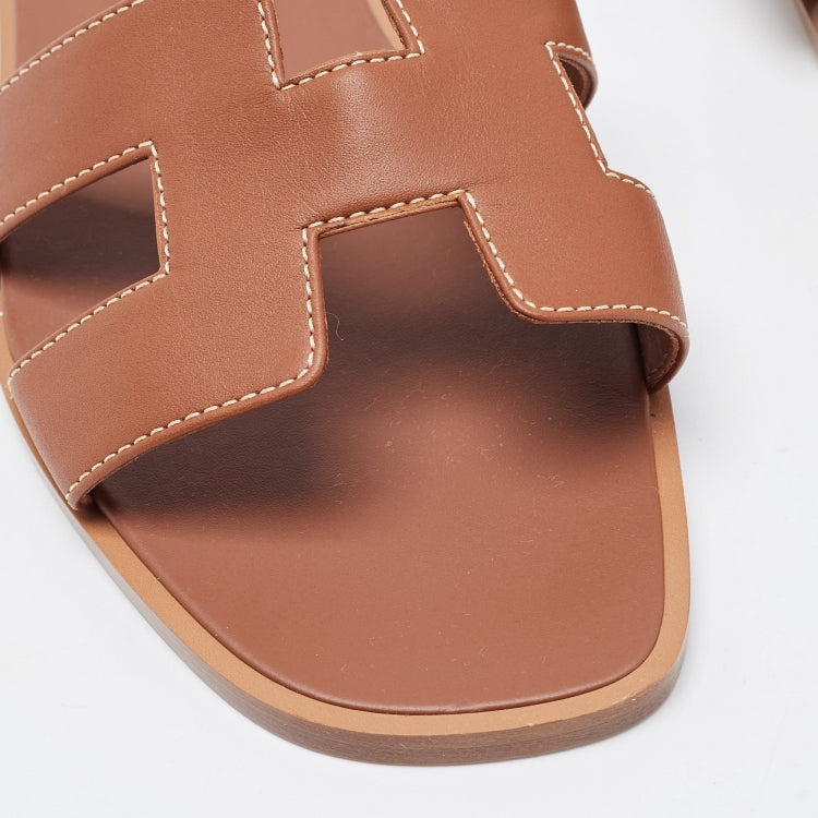 Hermes Brown Leather Oran Sandals Size 36.5
