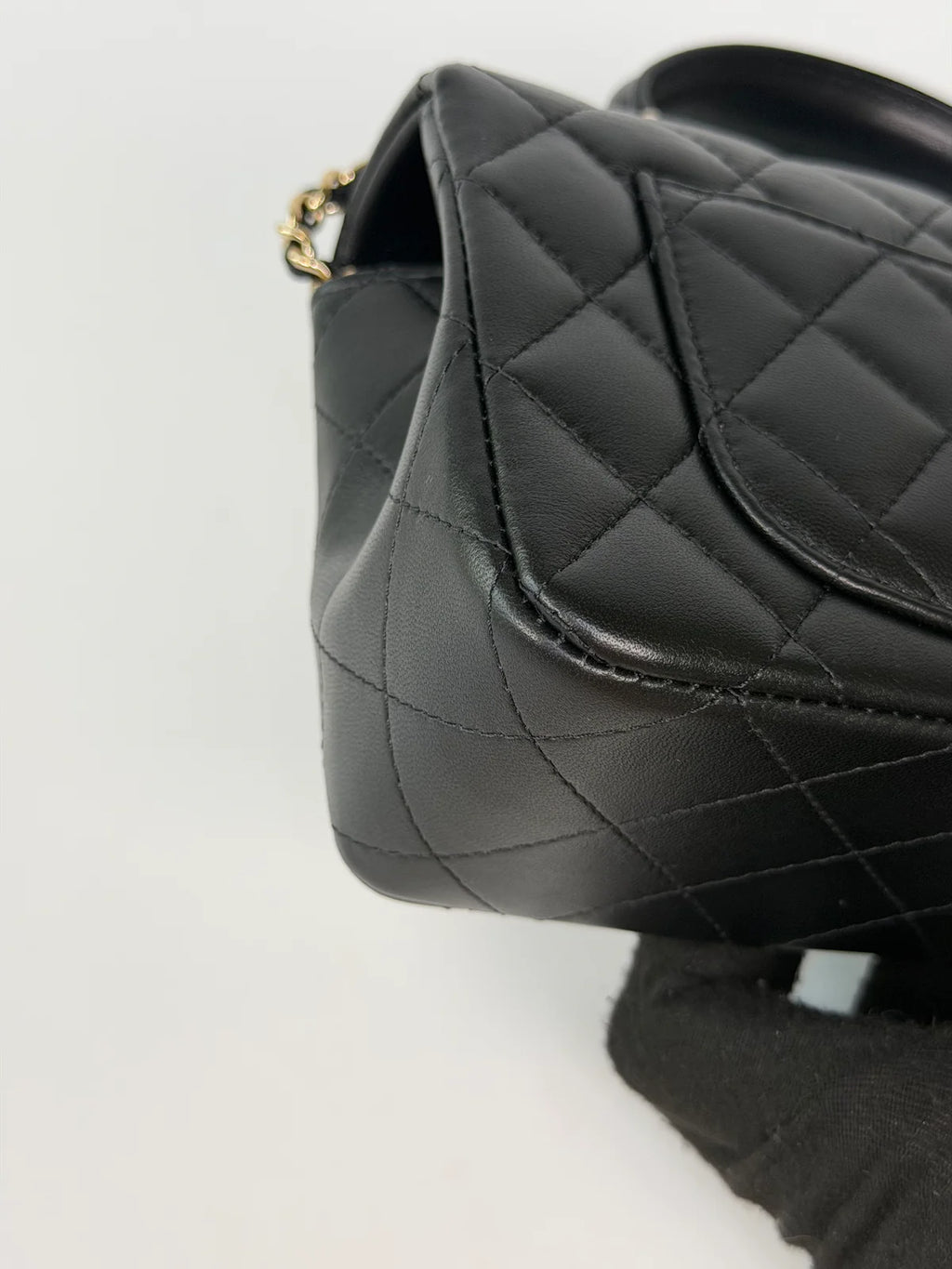 CHANEL MINI RECTANGLE TOP HANDLE IN BLACK LAMBSKIN LEATHER WITH PALE GOLD HARDWARE