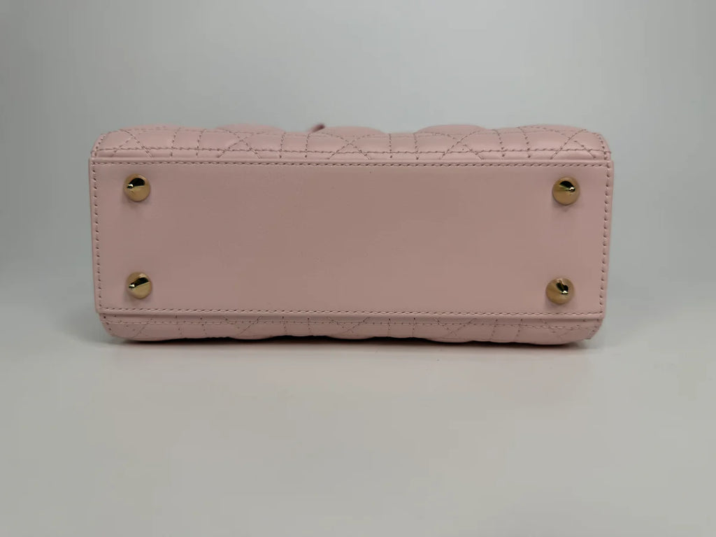 CHRISTIAN DIOR LADY DIOR SMALL BAG IN ROSE TENDRE WITH GOLD HARDWARE