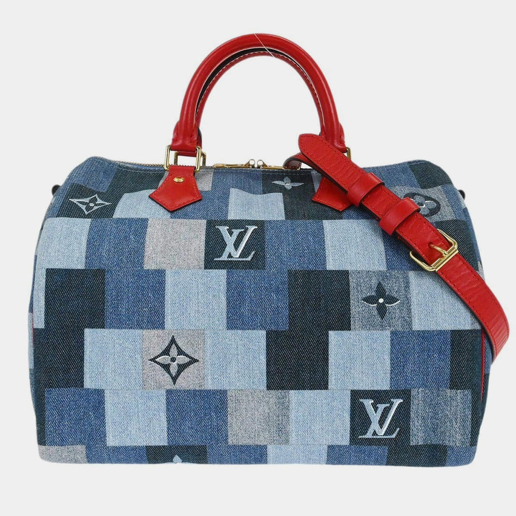 Louis Vuitton Speedy Bandouliere 30 Blue Denim Satchel Bag