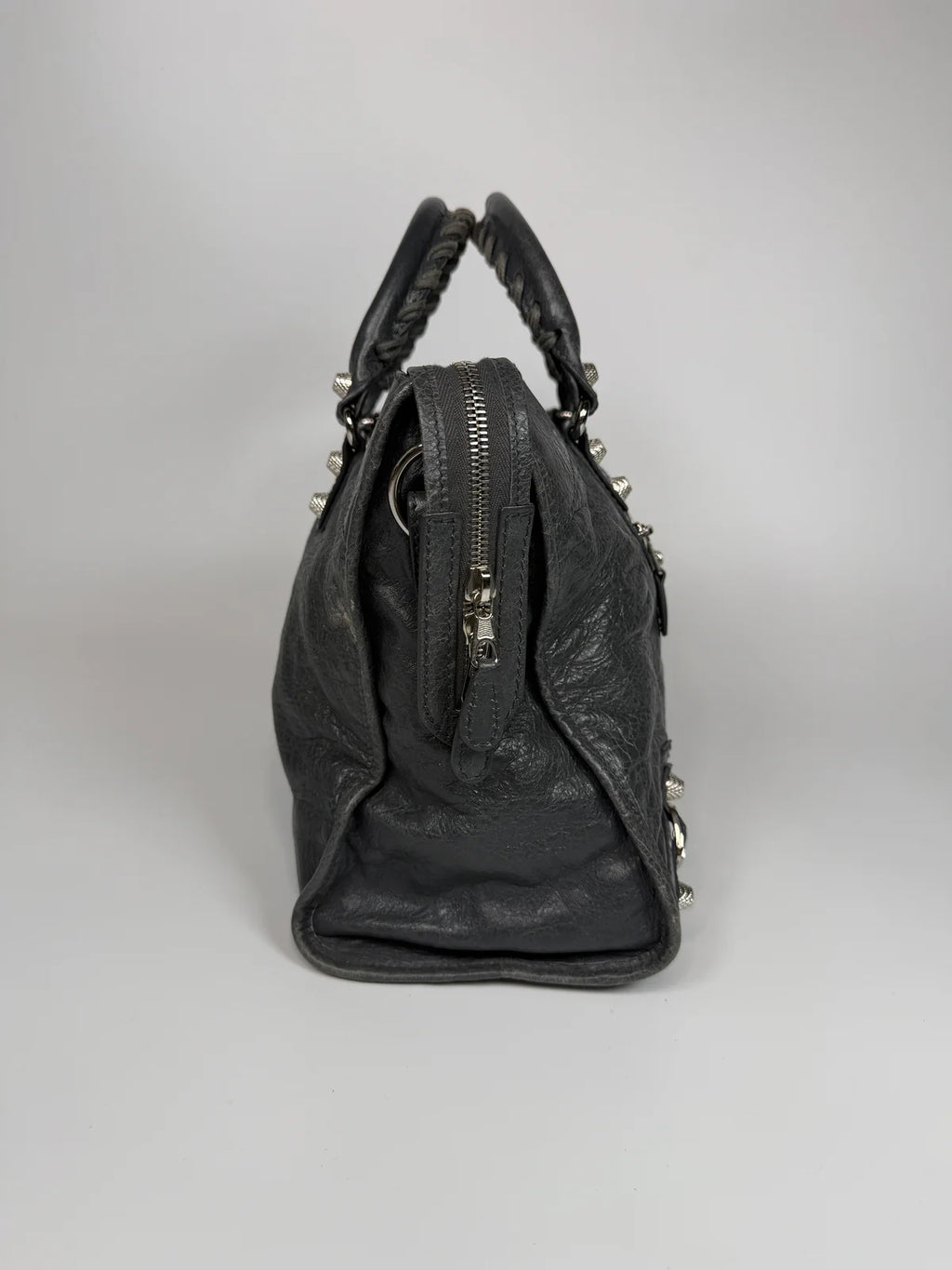 BALENCIAGA MEDIUM LE CITY BAG IN GREY LEATHER WITH SILVER HARDWARE