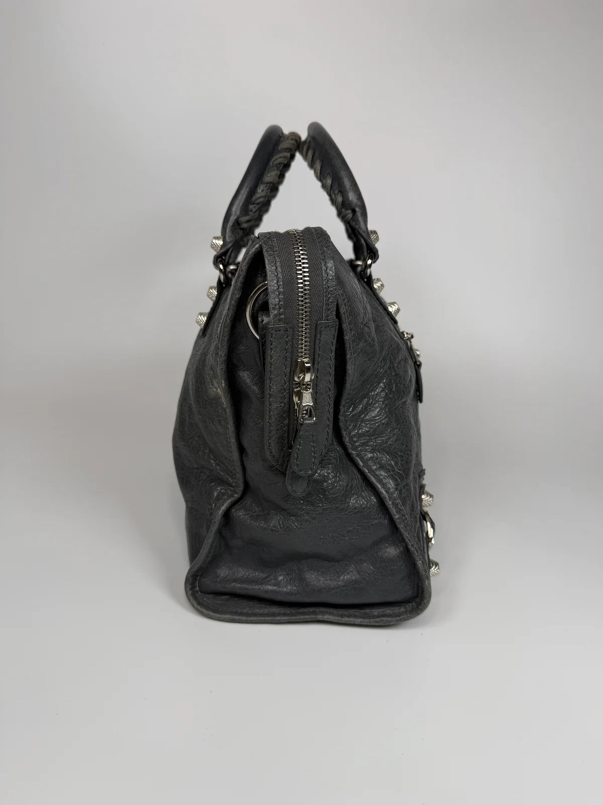 BALENCIAGA MEDIUM LE CITY BAG IN GREY LEATHER WITH SILVER HARDWARE