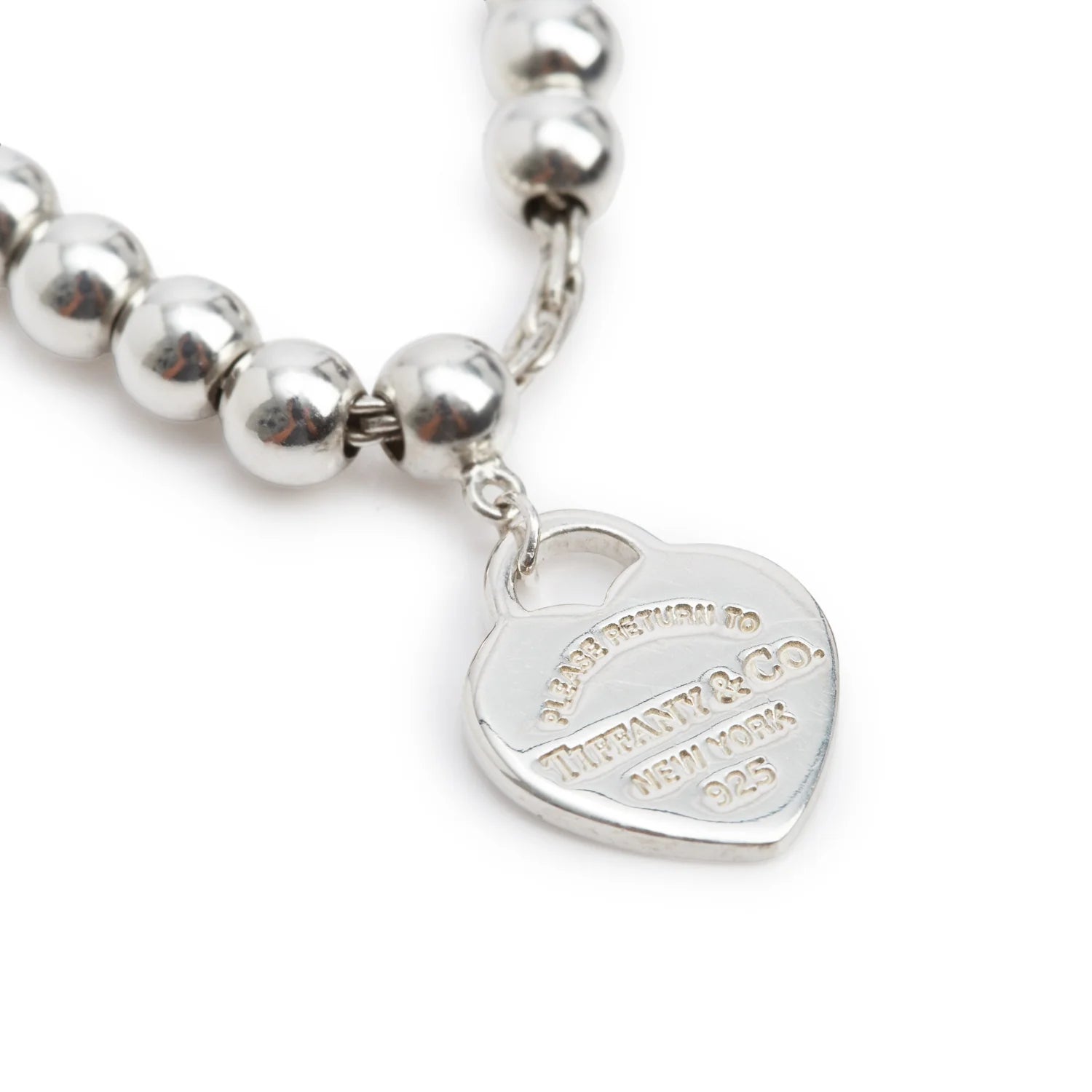 Tiffany & Co Sterling Silver Return to Tiffany Mini Heart Tag 4 MM Bead Bracelet with Blue Enamel