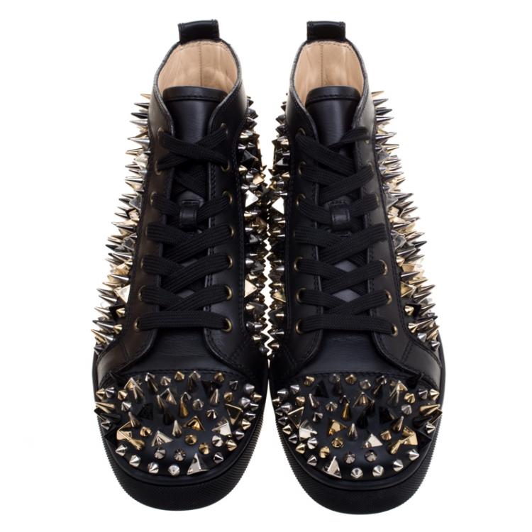 Christian Louboutin Black Leather Louis Spikes Lace Up High Top Sneakers Size 41