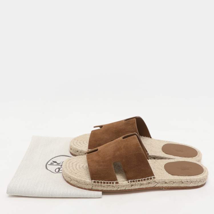 Hermes Brown Suede Antigua Espadrille Flats Size 43