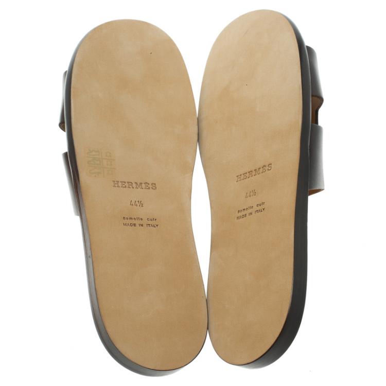 Hermes Dark Brown Leather Izmir Sandals Size 44.5