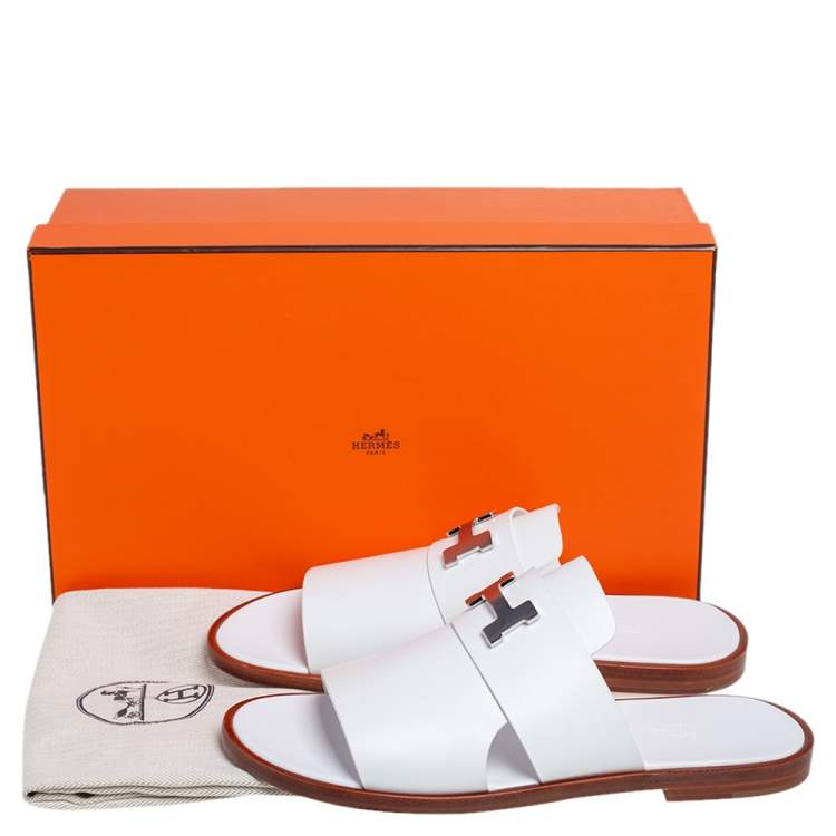 Hermes White Leather Arles Mules Size 43