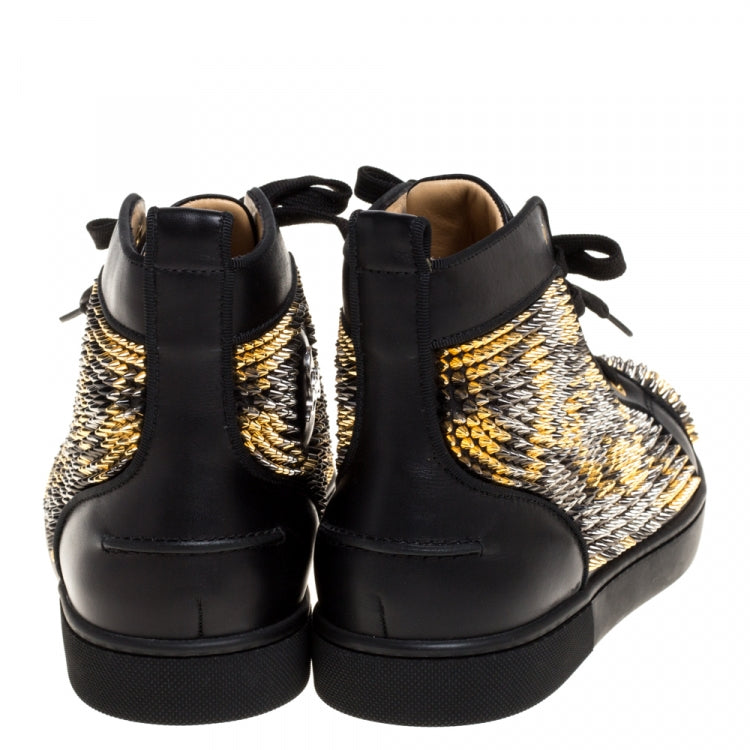 Christian Louboutin Black Leather Louis Spike High Top Sneakers Size 40.5