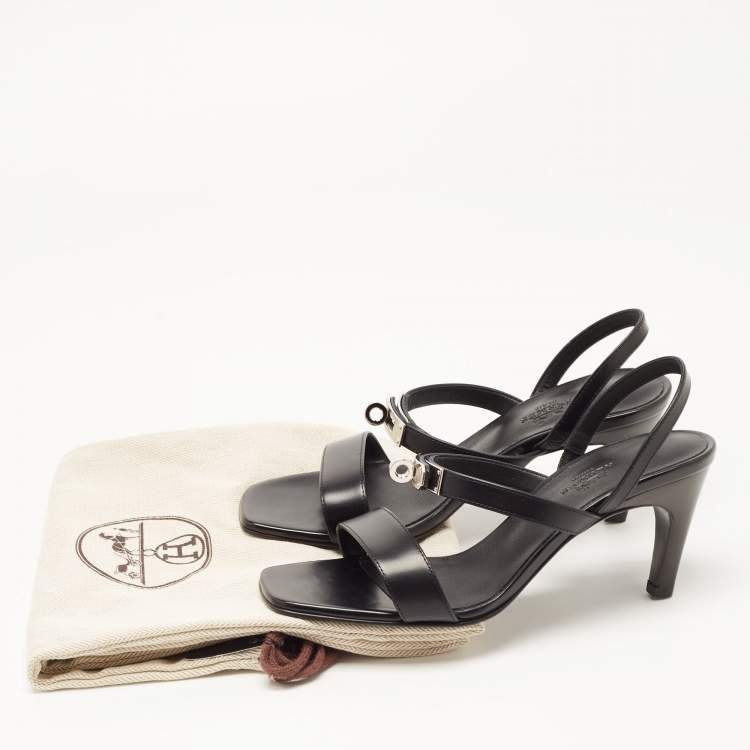 Hermes Black Leather Glamour Slingback Sandals Size 36