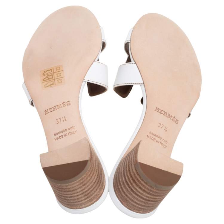Hermes White Leather Oasis Slide Sandals Size 37.5