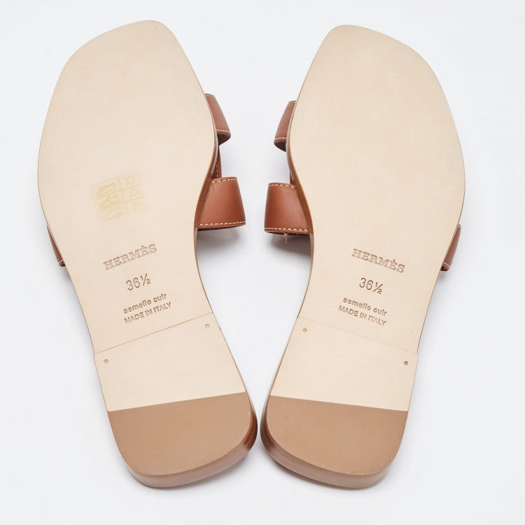 Hermes Brown Leather Oran Sandals Size 36.5