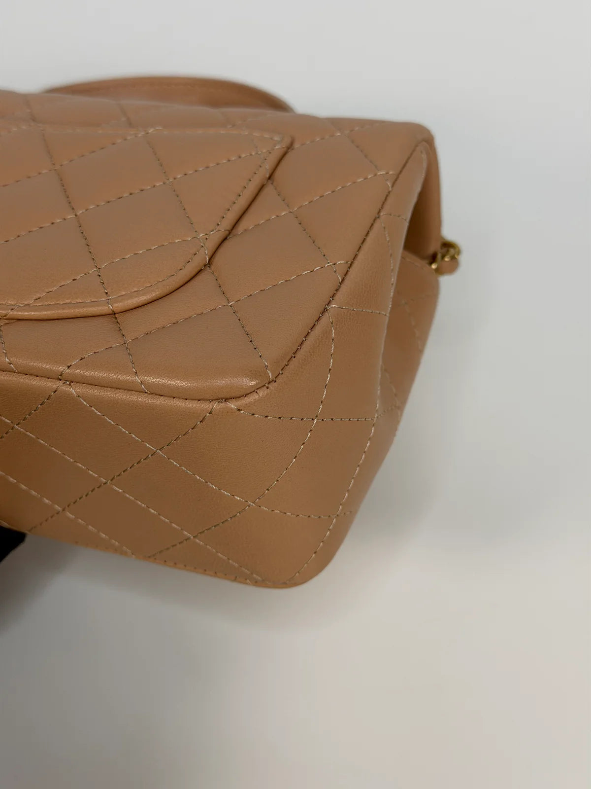 CHANEL MINI RECTANGLE TOP HANDLE IN BEIGE LAMBSKIN LEATHER GOLD HARDWARE