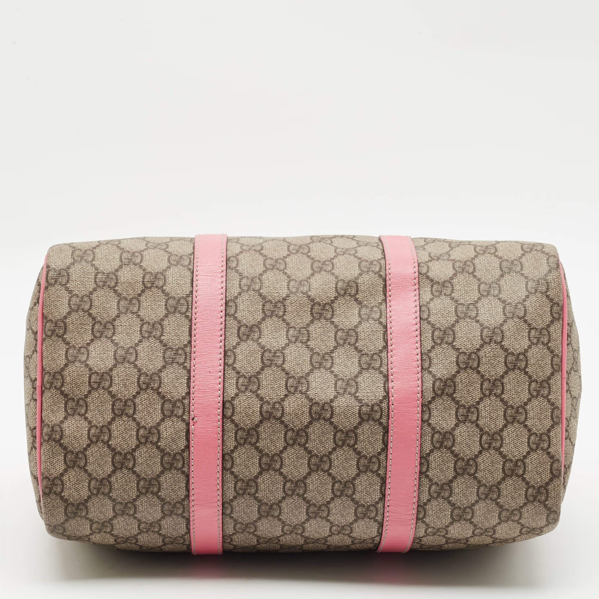 Gucci Joy Medium Pink/Beige GG Supreme Canvas and Leather Boston Bag