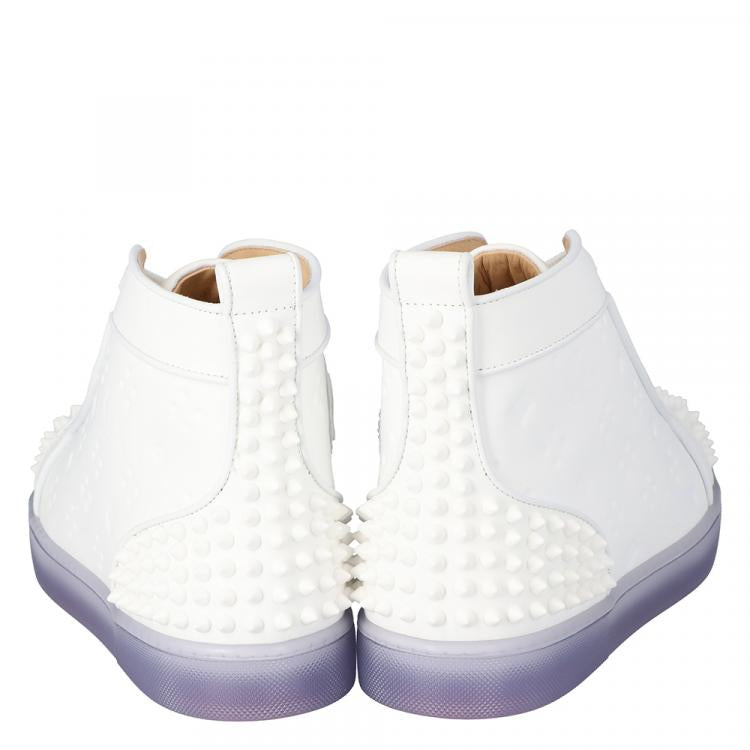 Christian Louboutin White Embossed "LoubinTheSky" Leather Lou Spikes 2 High-Top Sneakers Size 45