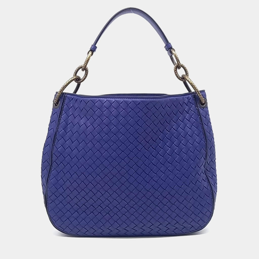 Bottega Veneta Blue Leather Mesh Tote Bag
