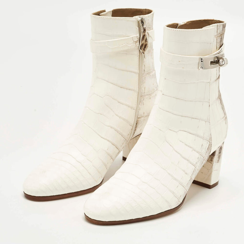 Hermes Saint Germain Size 36 White Himalaya Niloticus Crocodile Ankle Boots