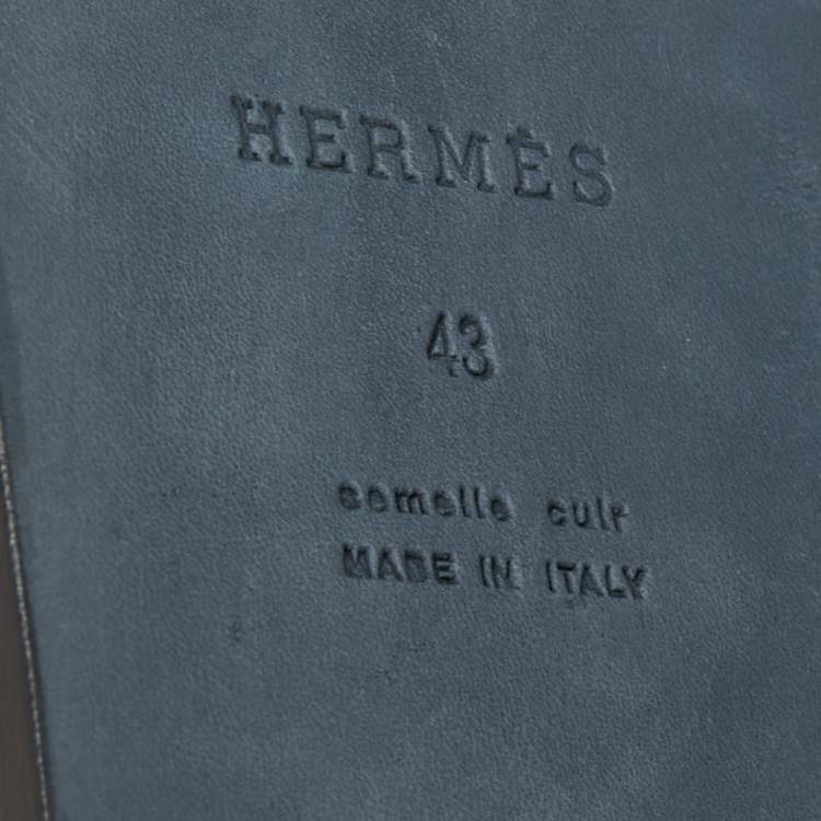 Hermes Green Leather Izmir Flat Slides Size 43
