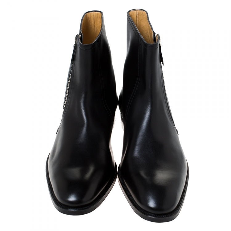 Hermes Black Leather Jerry Ankle Boots Size 43.5