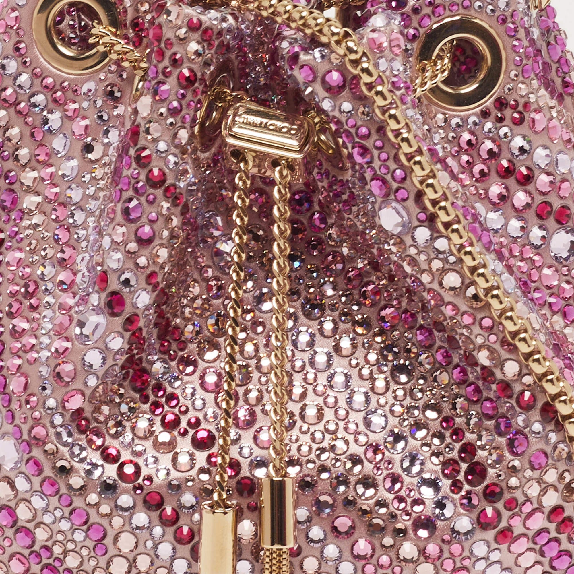 Jimmy Choo BonBon Crystal Embellished Pink Satin Bucket Bag