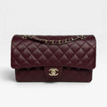 CHANEL MEDIUM CLASSIC DOUBLE FLAP BURGUNDY LAMBSKIN LEATHER WITH PALE GOLD HARDWARE