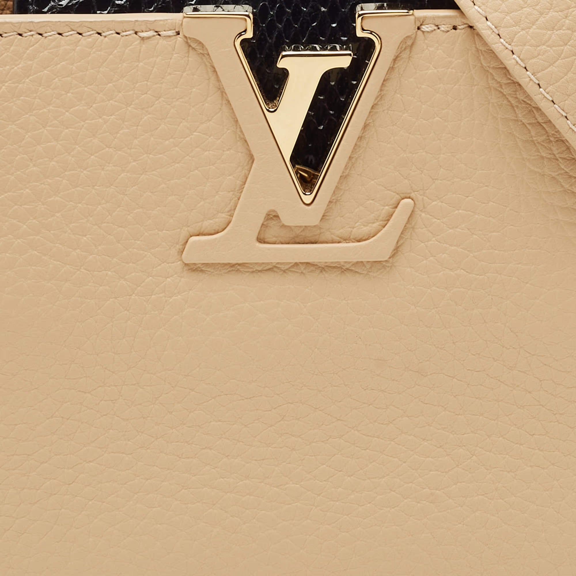 Louis Vuitton Capucines Mini Beige/Black Leather and Python Top Handle Bag