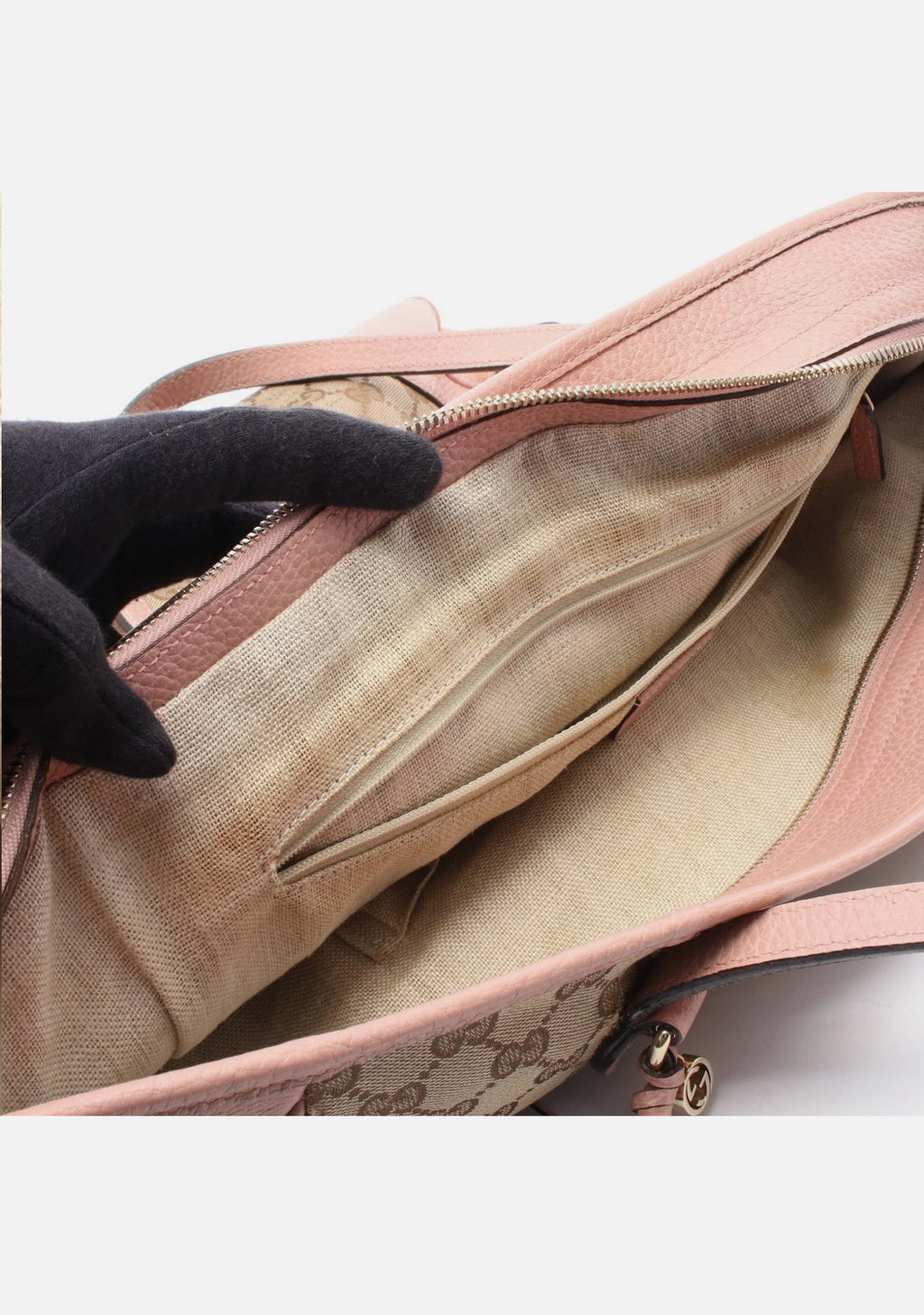 Gucci Canvas Leather Shoulder Tote Bag Beige Brown Pink