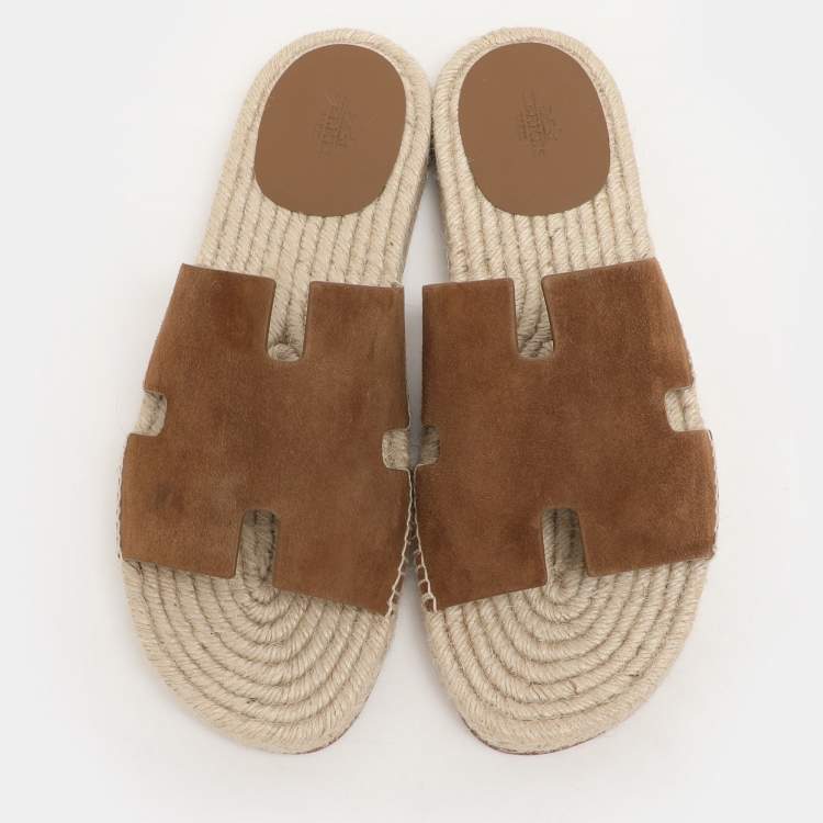 Hermes Brown Suede Antigua Espadrille Flats Size 43